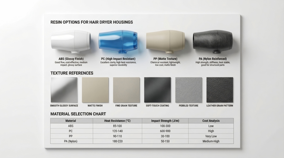Injection-molded housing samples