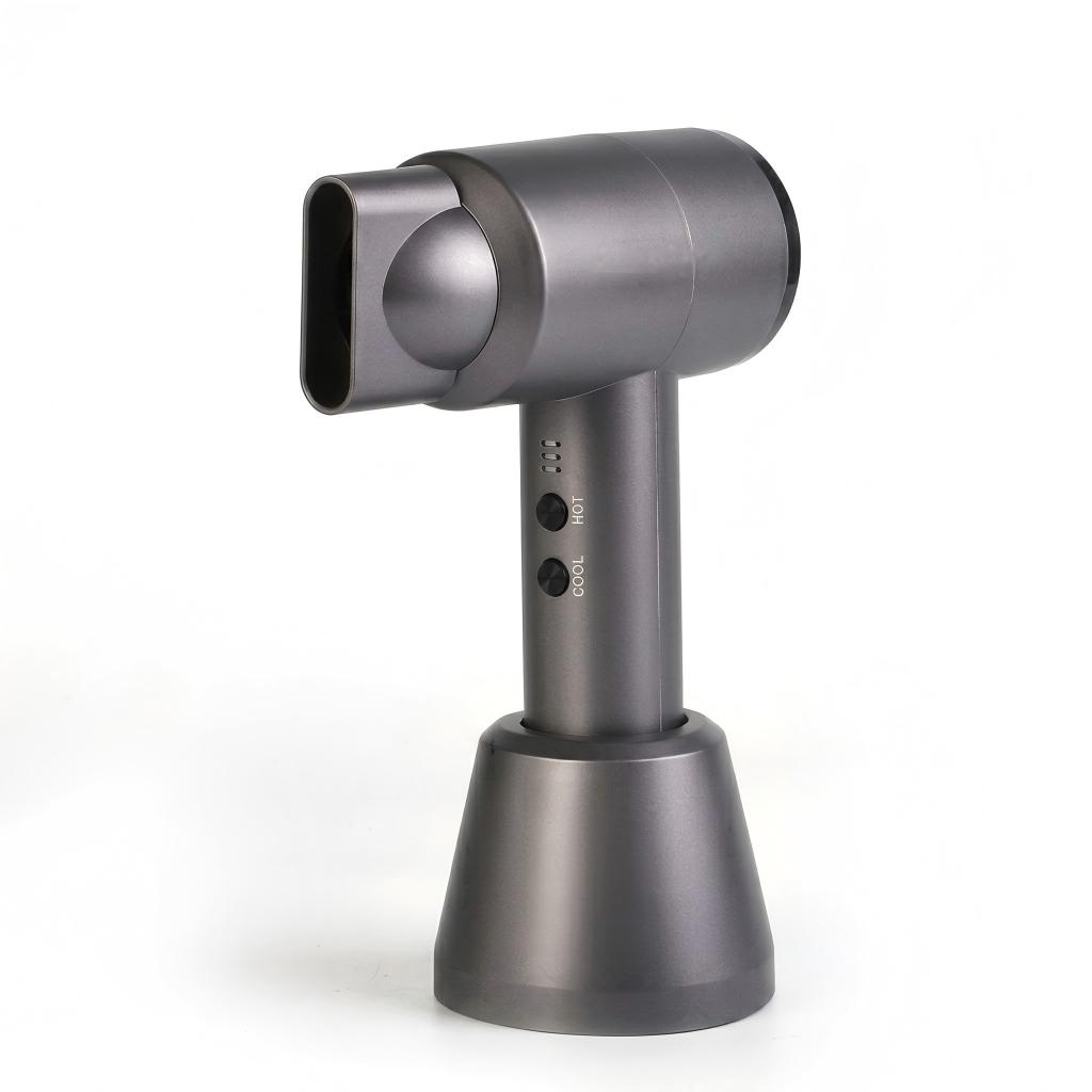 Compact black stand hair dryer with concentrator nozzle