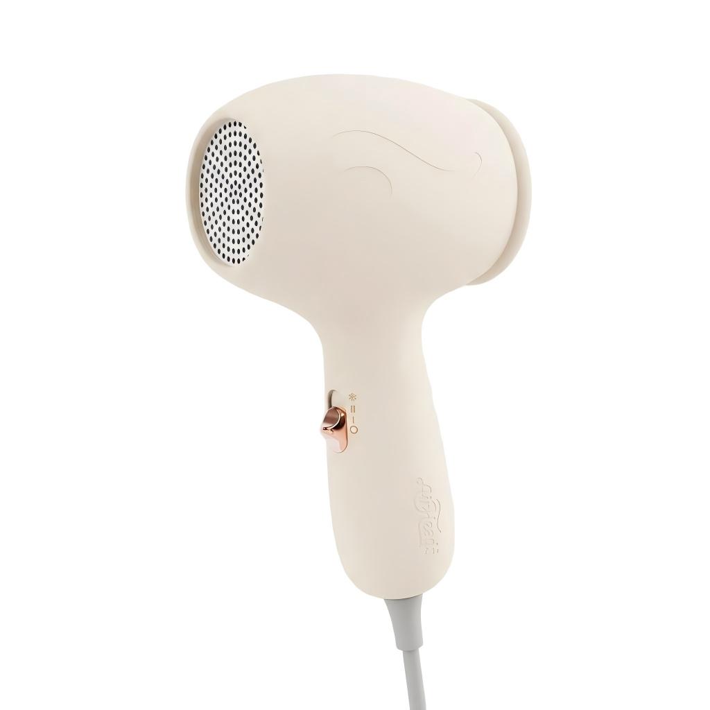 Compact white hair dryer with rear air inlet
