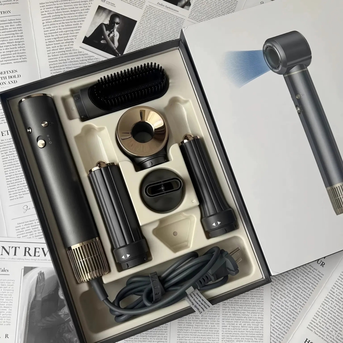 Hair dryer gift set with accessories in a presentation box