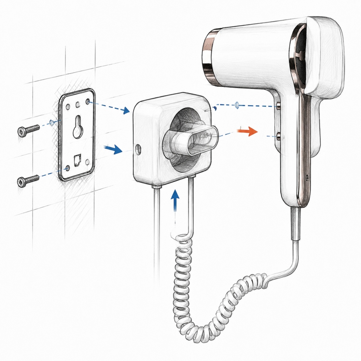 Wall-mounted hair dryer bracket and installation diagram
