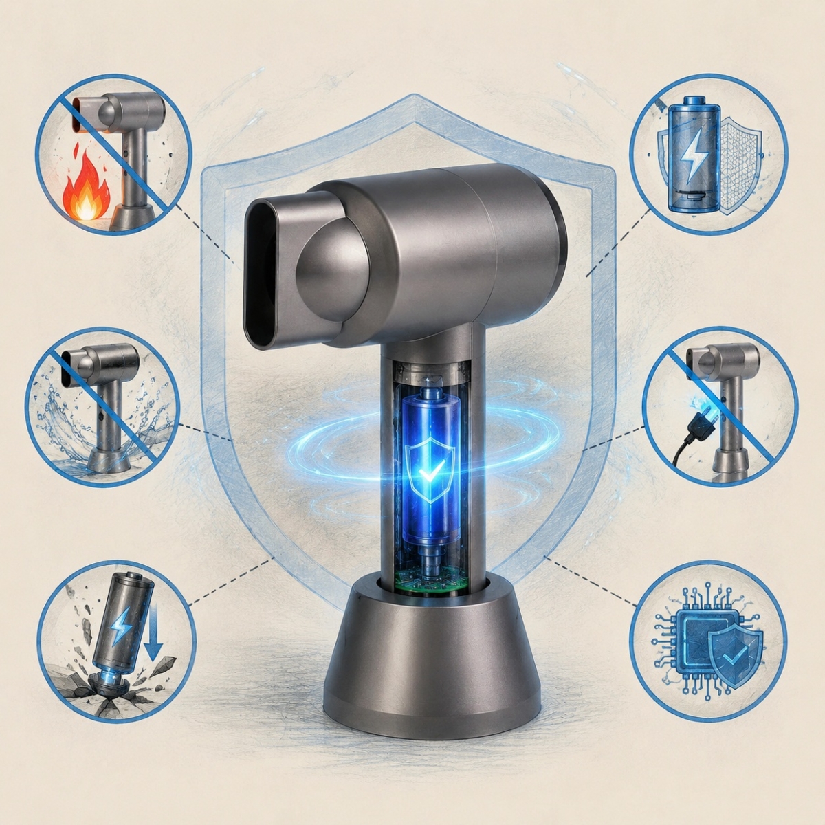 Wall-mounted hair dryer safety and installation infographic