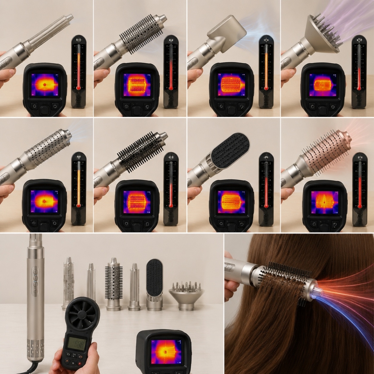 Thermal camera testing hair dryer heat across styling tools