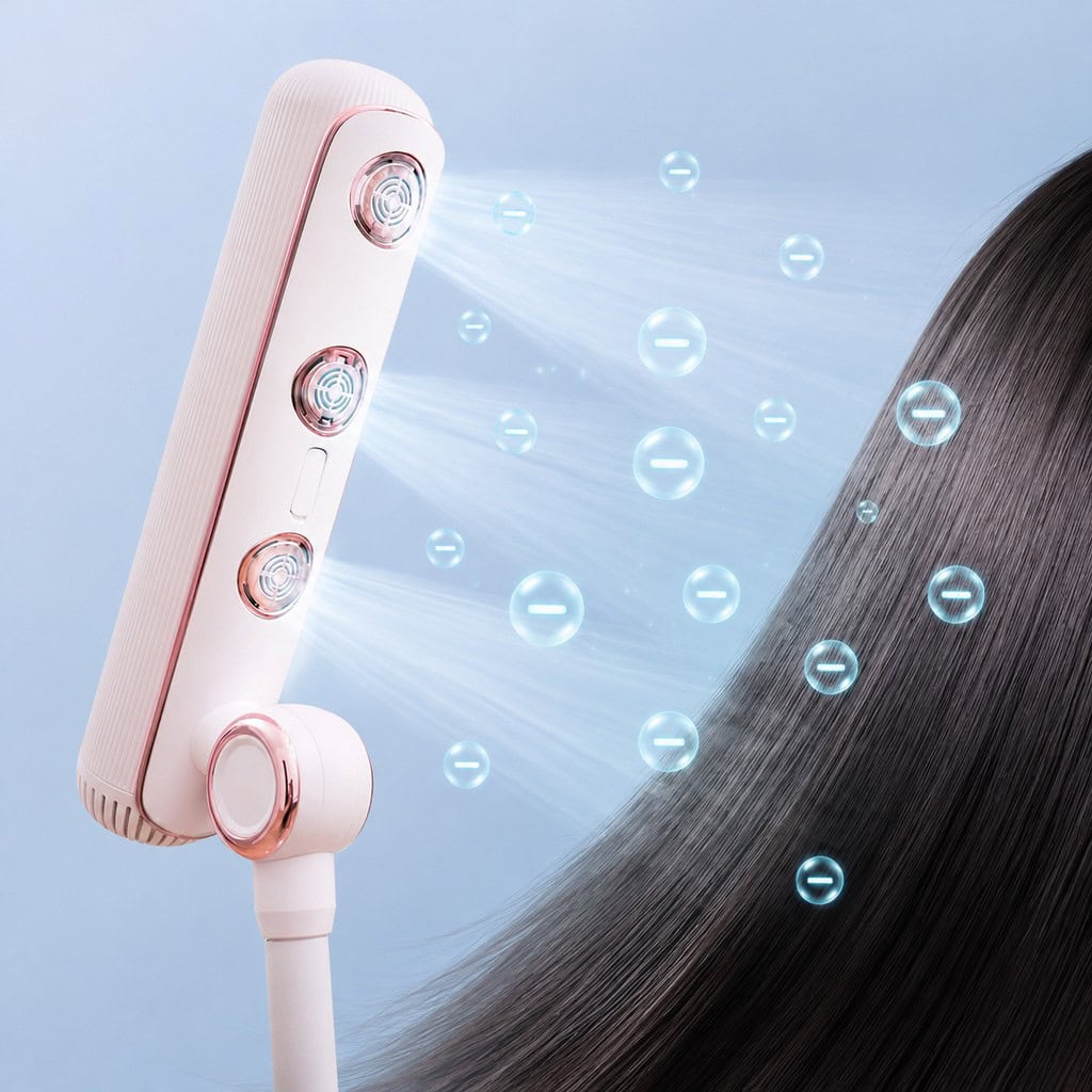 Pink multi-styler hair tool styling long hair