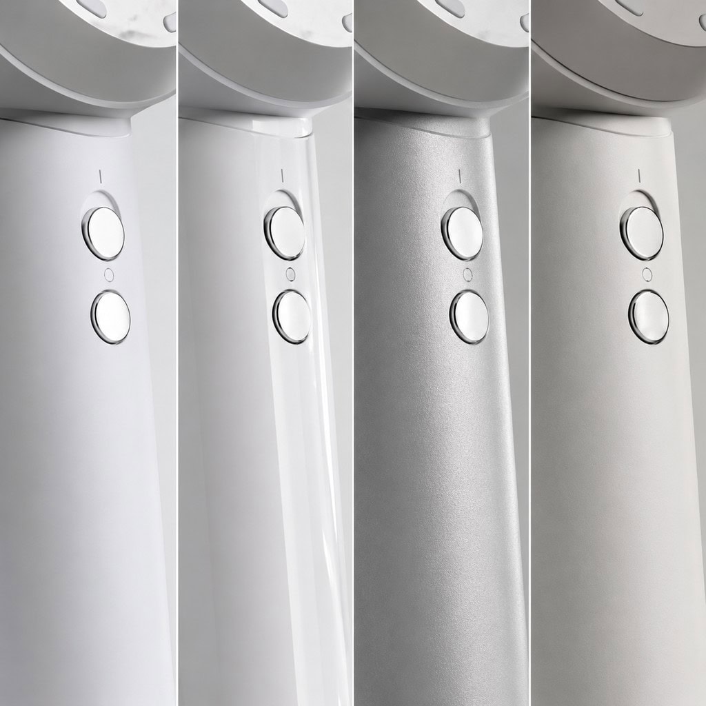 Close-up of high-speed hair dryer buttons and air inlet