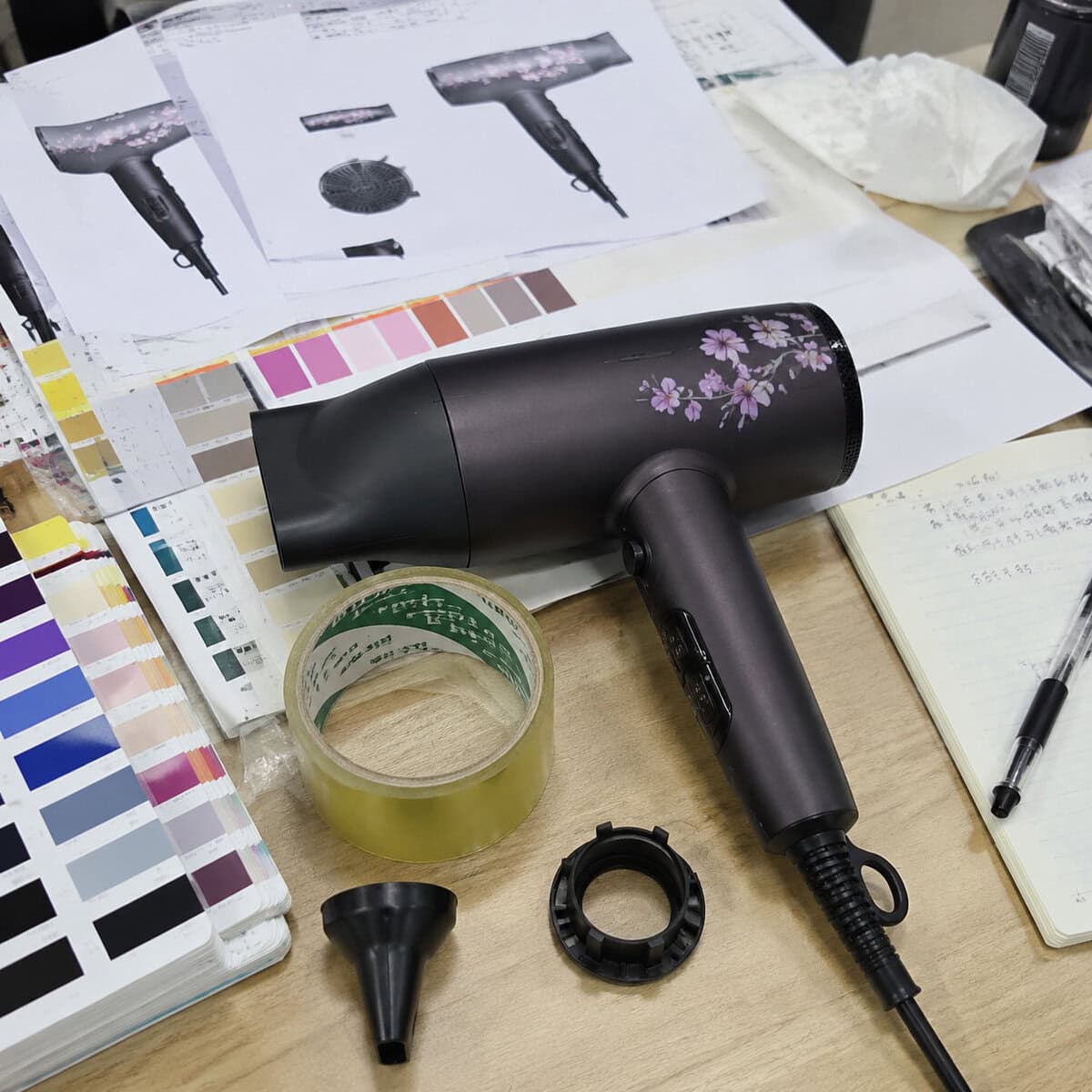 Hair dryer finish samples and color matching board