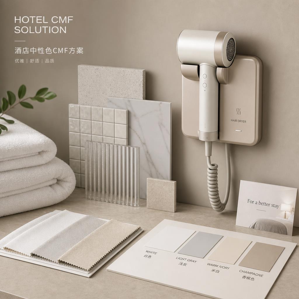 Hotel wall-mounted hair dryer CMF and material concept
