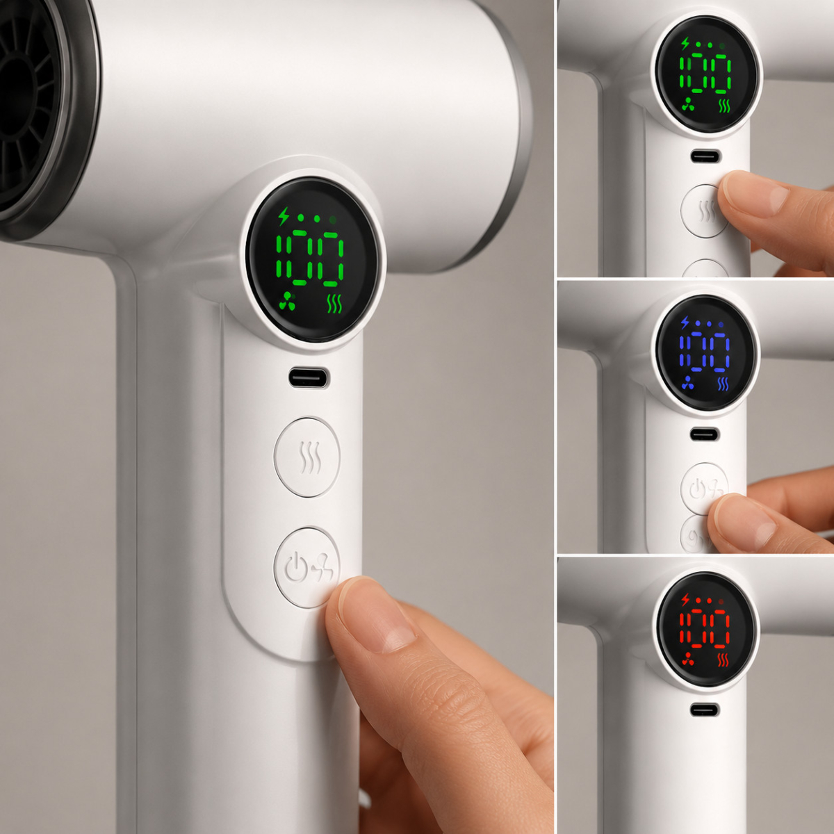 Cordless hair dryer with digital temperature and speed display