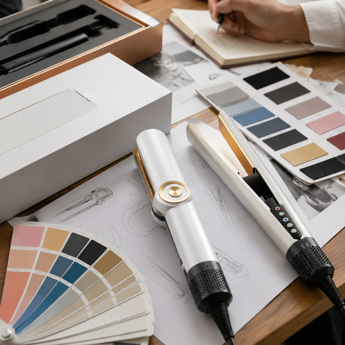 Multi-styler hair tools with color and finish samples