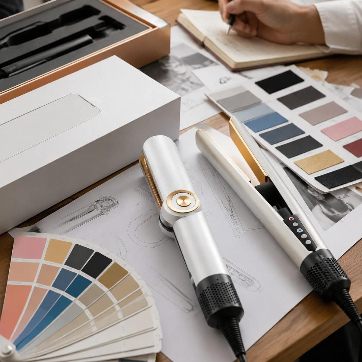 Multi-styler hair tools with color and finish samples