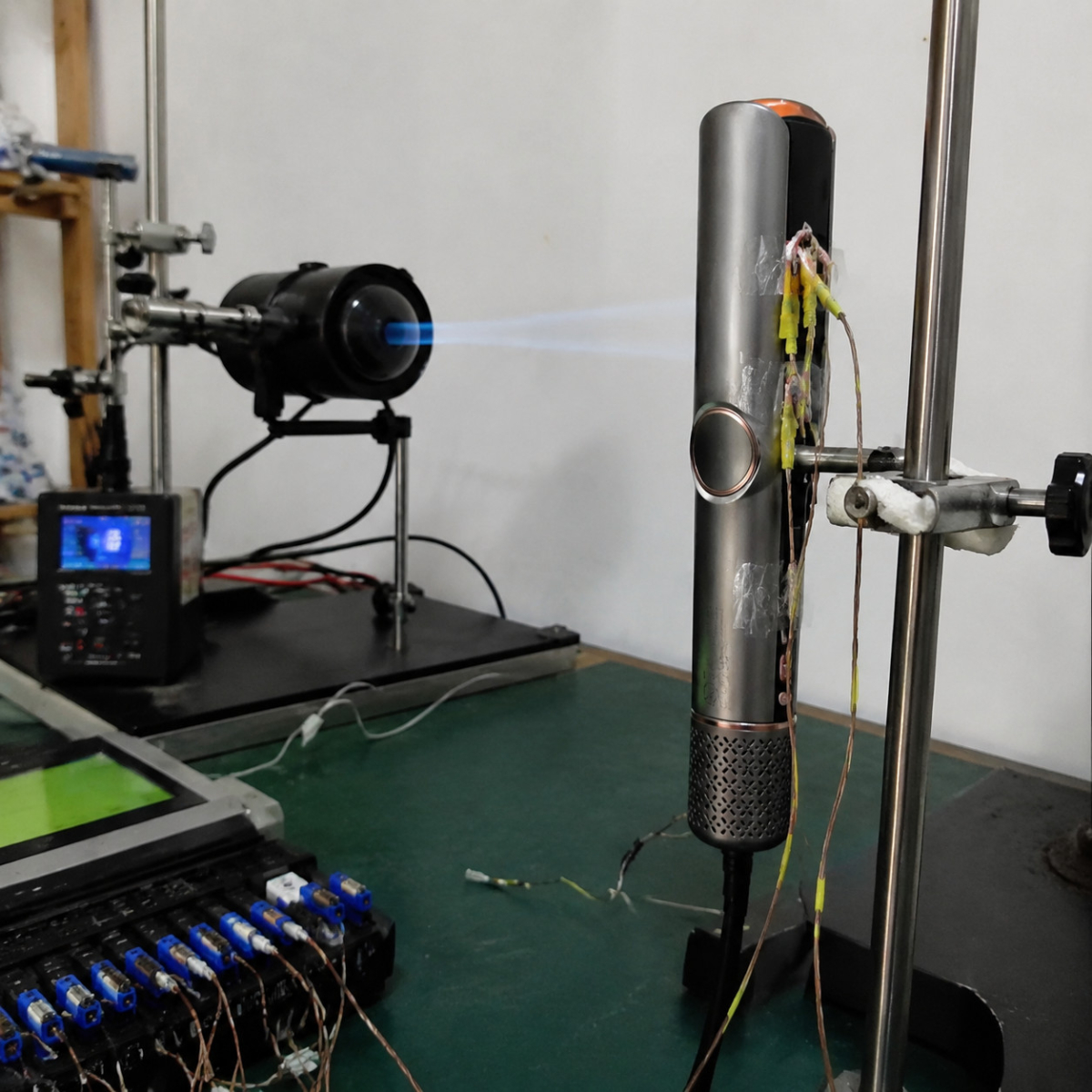 Airflow straightening hair tool on a performance test rig