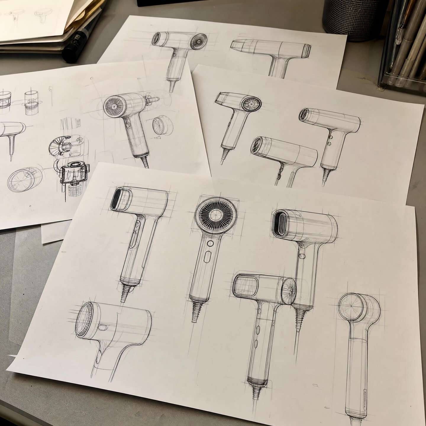 ODM hair dryer design sketches and concept drawings